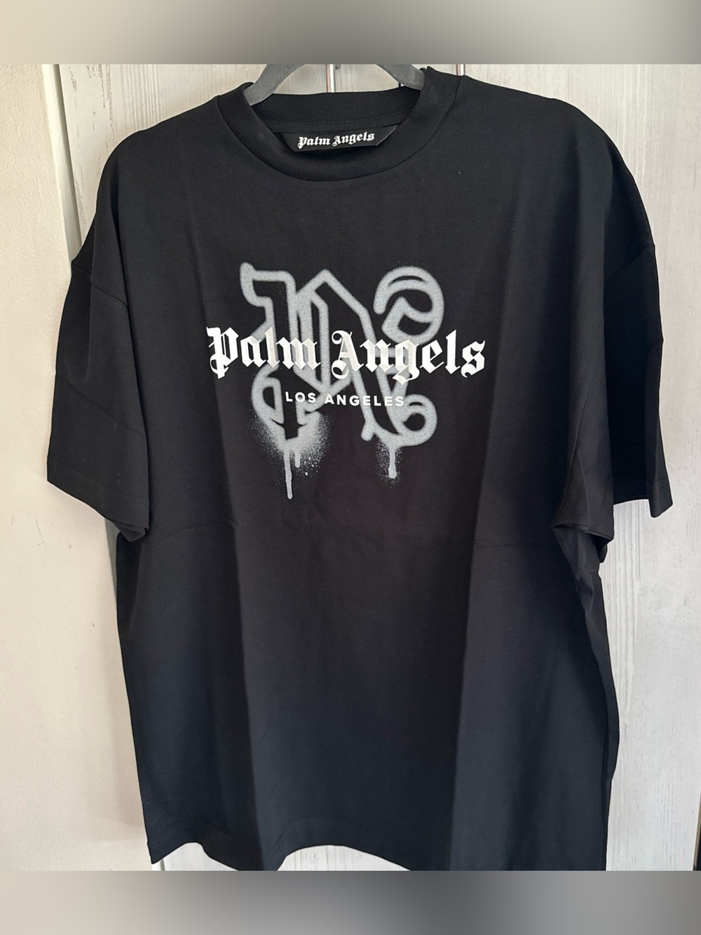 Palm Angels Black T‑Shirt with White Spray Logo